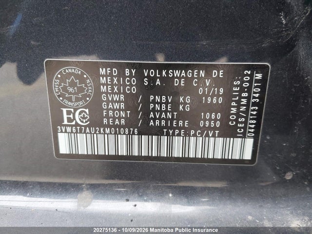 Продаж на аукціоні авто 2019 Volkswagen Gti Autobahn 2.0 Tsi, vin: 3VW6T7AU2KM010876, номер лоту: 20275136