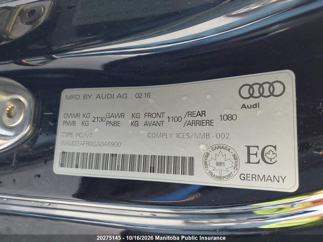 WAUD2AFR0GA044900 Audi A5 2.0t Quattro