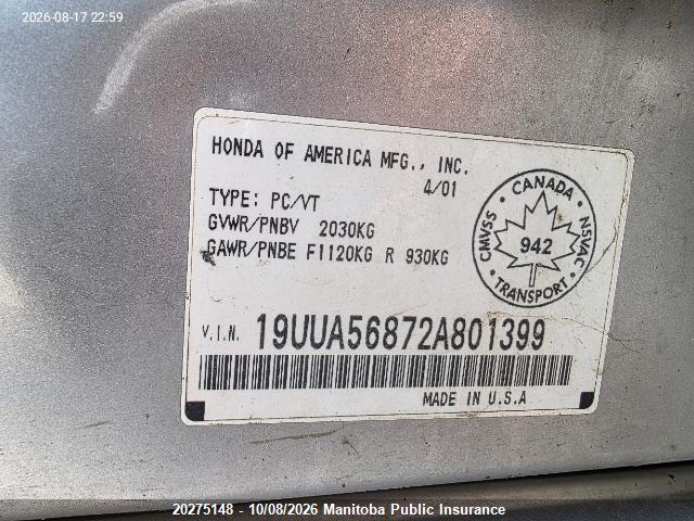 Продажа на аукционе авто 2002 Acura 3.2 Tl Type S, vin: 19UUA56872A801399, номер лота: 20275148