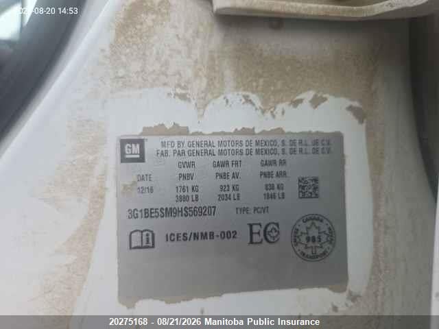 3G1BE5SM9HS569207 Chevrolet Cruze Lt Turbo