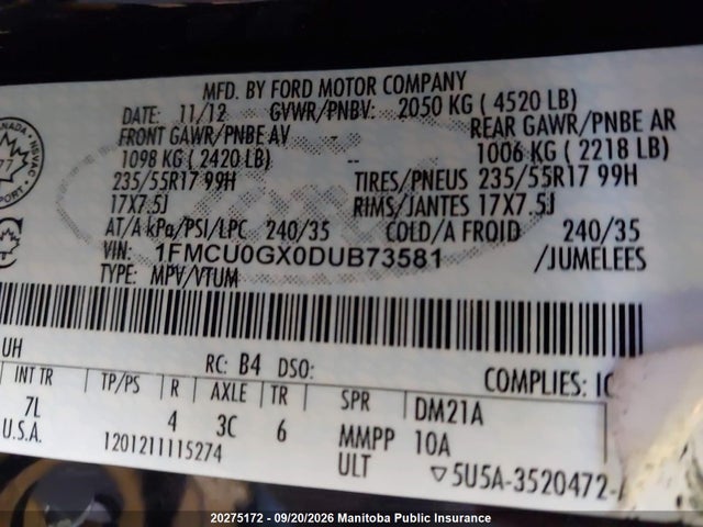 Продажа на аукционе авто 2013 Ford Escape Se, vin: 1FMCU0GX0DUB73581, номер лота: 20275172