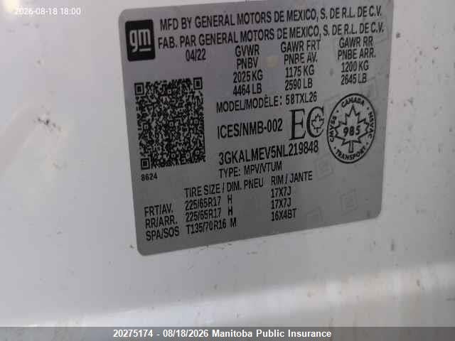 Продаж на аукціоні авто 2022 Gmc Terrain Sle, vin: 3GKALMEV5NL219848, номер лоту: 20275174