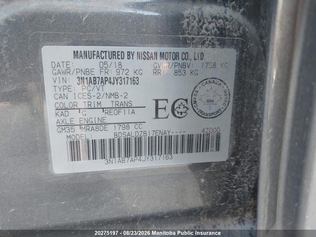 3N1AB7AP4JY317163 Nissan Sentra 1.8 S