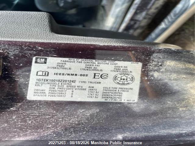 Продаж на аукціоні авто 2008 Gmc Sierra 1500 Sle Ext Cab, vin: 1GTEK19018Z281242, номер лоту: 20275203
