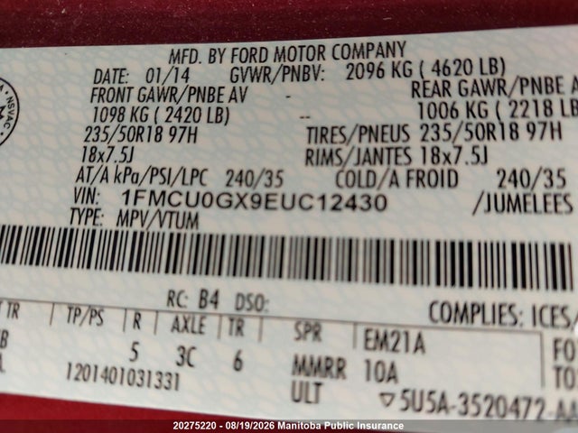 Ford ESCAPE SE 2014 1FMCU0GX9EUC12430 Image 9