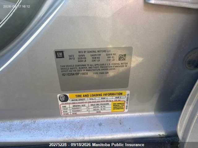 20275228 :رقم المزاد ، 1G11C5SA1DF118939 vin ، 2013 Chevrolet Malibu Lt مزاد بيع