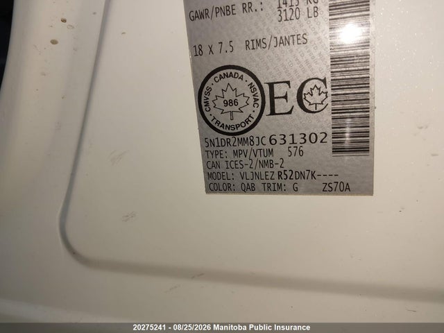 5N1DR2MM8JC631302 Nissan Pathfinder Sv