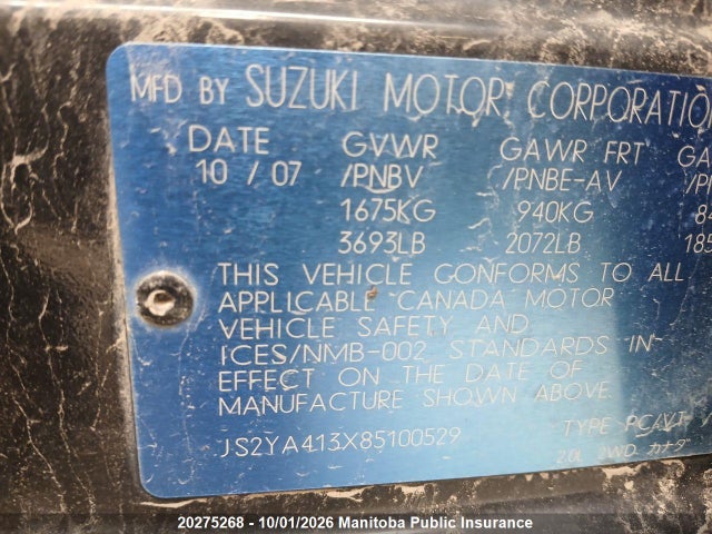Aukcja sprzedaży 2008 Suzuki Sx4 Jx, vin: JS2YA413X85100529, numer aukcji: 20275268