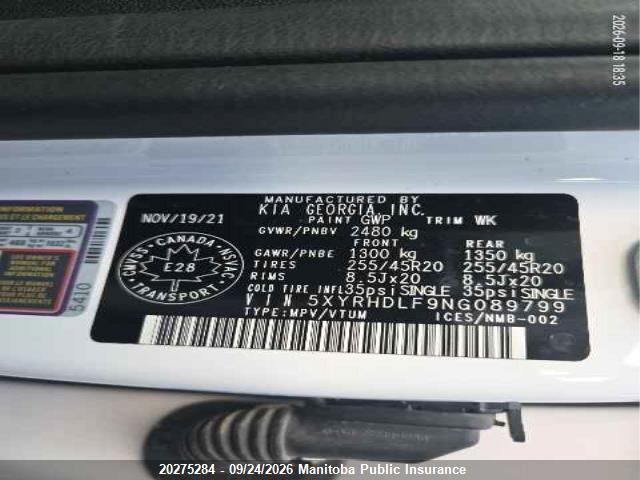 2022 Kia Sorento Ex Turbo მანქანა იყიდება აუქციონზე, vin: 5XYRHDLF9NG089799, აუქციონის ნომერი: 20275284
