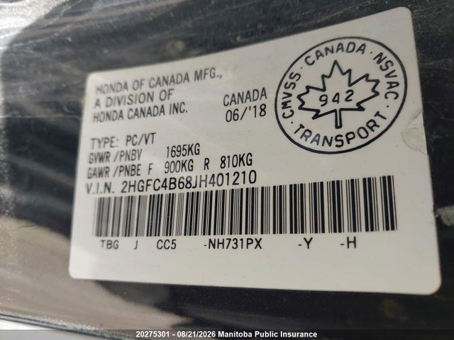 Honda Civic Lx 2018 2HGFC4B68JH401210 Image 9
