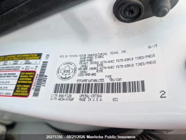 5TFUM5F16FX061355 Toyota Tundra Limited V8 Double Cab