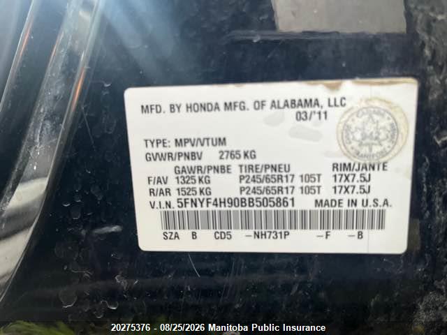 Aukcja sprzedaży 2011 Honda Pilot Touring, vin: 5FNYF4H90BB505861, numer aukcji: 20275376