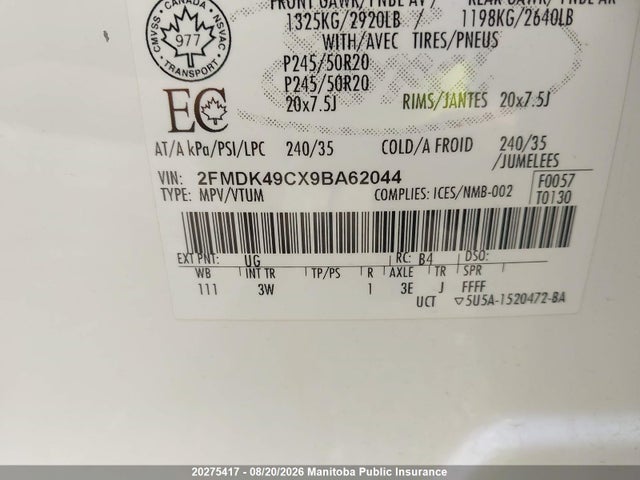 Продажа на аукционе авто 2009 Ford Edge Limited, vin: 2FMDK49CX9BA62044, номер лота: 20275417