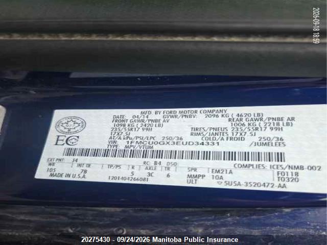 Ford ESCAPE SE 2014 1FMCU0GX3EUD34331 Image 9