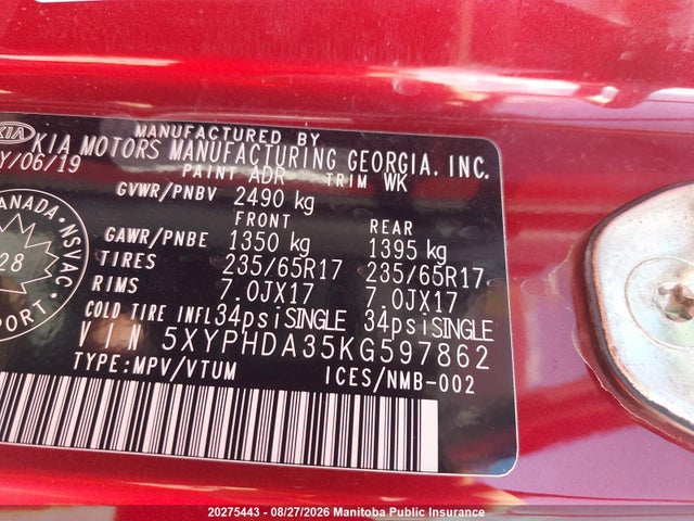 KIA SORENTO EX 2019 5XYPHDA35KG597862 Image 8