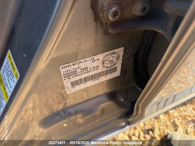 20275491 :رقم المزاد ، JHMGE87559S813169 vin ، 2009 Honda Fit Lx مزاد بيع