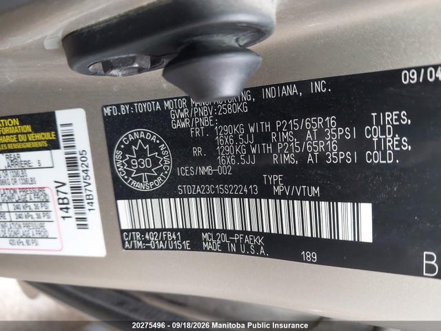 Продажа на аукционе авто 2005 Toyota Sienna Le V6, vin: 5TDZA23C15S222413, номер лота: 20275496