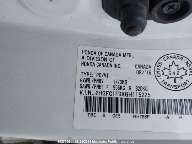 2HGFC1F9XGH115225 Honda Civic Touring