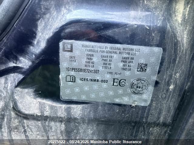 1G1PE5SB8E7241307 Chevrolet Cruze Lt Turbo