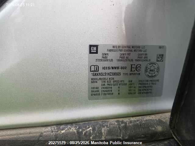 1GKKNSLS1HZ306929 GMC ACADIA SLE