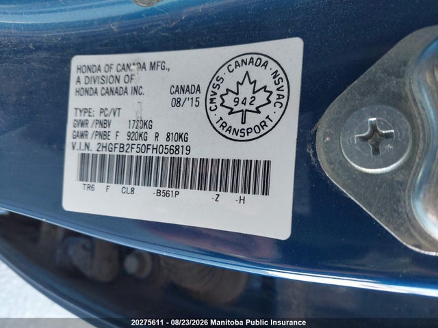 Honda CIVIC EX 2015 2HGFB2F50FH056819 Image 9