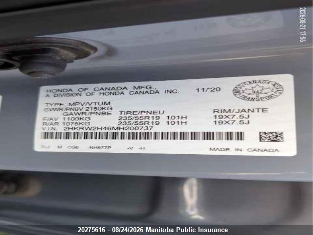 2HKRW2H46MH200737 Honda Cr-v Sport