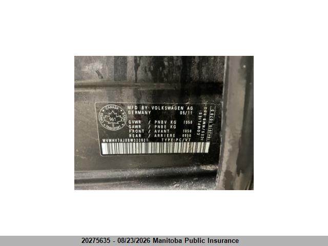 Aukcja sprzedaży 2011 Volkswagen Gti 2.0t, vin: WVWHV7AJXBW322021, numer aukcji: 20275635