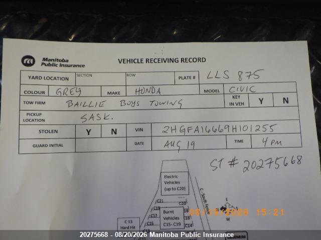 20275668 :رقم المزاد ، 2HGFA16669H101255 vin ، 2009 Honda Civic Sport مزاد بيع