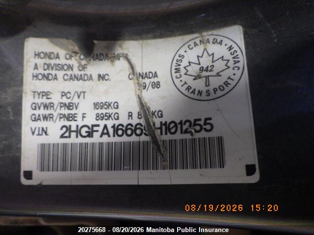 20275668 :رقم المزاد ، 2HGFA16669H101255 vin ، 2009 Honda Civic Sport مزاد بيع