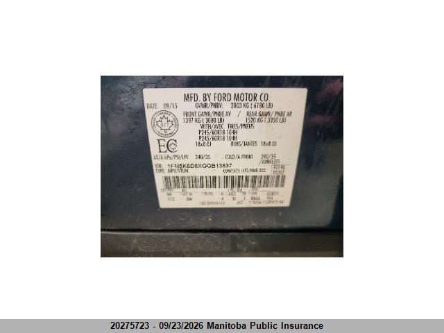 Ford EXPLORER XLT 2016 1FM5K8D8XGGB13837 Image 9