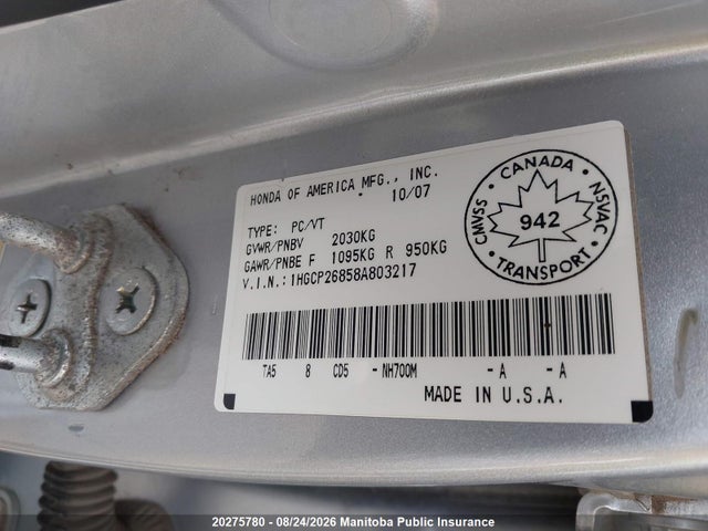 Продажа на аукционе авто 2008 Honda Accord Ex-l, vin: 1HGCP26858A803217, номер лота: 20275780