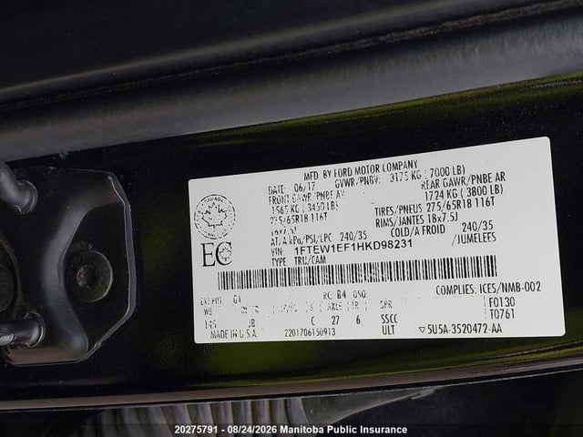 1FTEW1EF1HKD98231 Ford F150 Xlt Supercrew