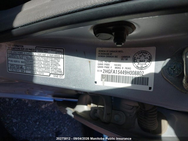 Aukcja sprzedaży 2009 Honda Civic Dx-g, vin: 2HGFA15449H008802, numer aukcji: 20275812