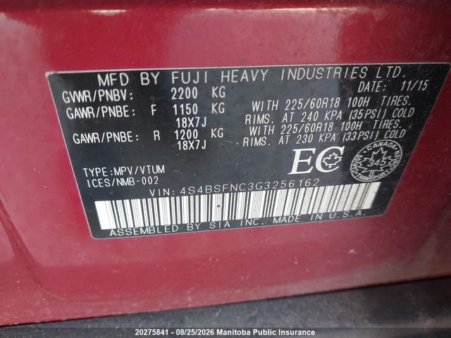 4S4BSFNC3G3256162 Subaru Outback 3.6r Limited
