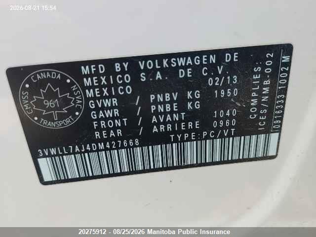 Продажа на аукционе авто 2013 Volkswagen Jetta 2.0 Tdi, vin: 3VWLL7AJ4DM427668, номер лота: 20275912