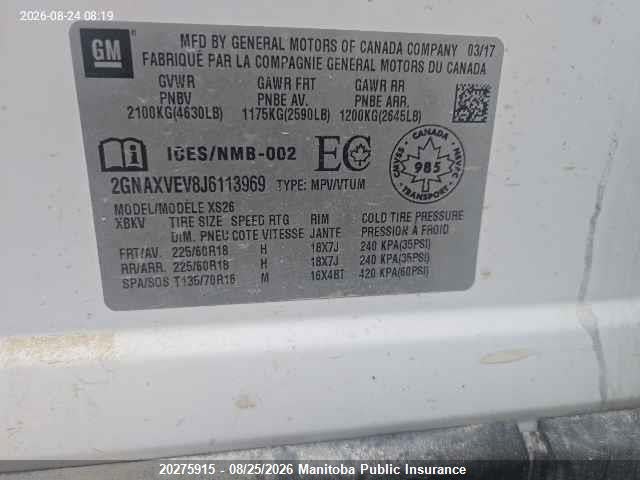 2GNAXVEV8J6113969 Chevrolet Equinox Premier