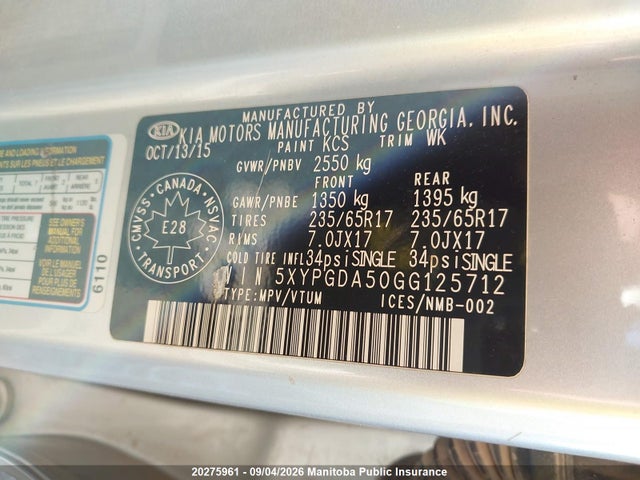 Продаж на аукціоні авто 2016 Kia Sorento Lx V6, vin: 5XYPGDA50GG125712, номер лоту: 20275961