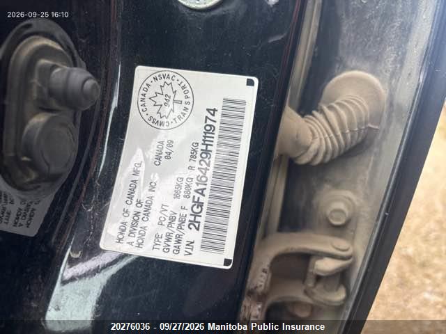 Aukcja sprzedaży 2009 Honda Civic Dx-g, vin: 2HGFA16429H111974, numer aukcji: 20276036