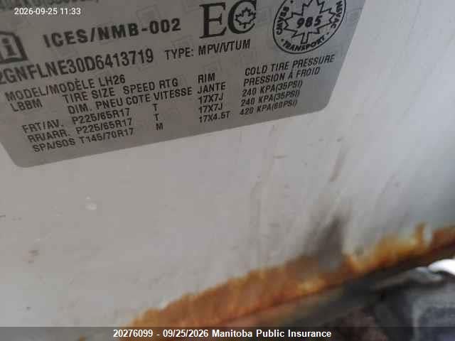 Aukcja sprzedaży 2013 Chevrolet Equinox Lt V6, vin: 2GNFLNE30D6413719, numer aukcji: 20276099