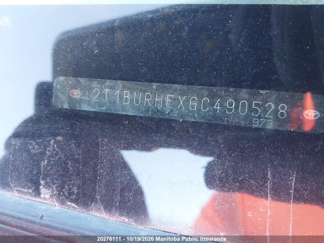 2T1BURHEXGC490528 Toyota COROLLA CE