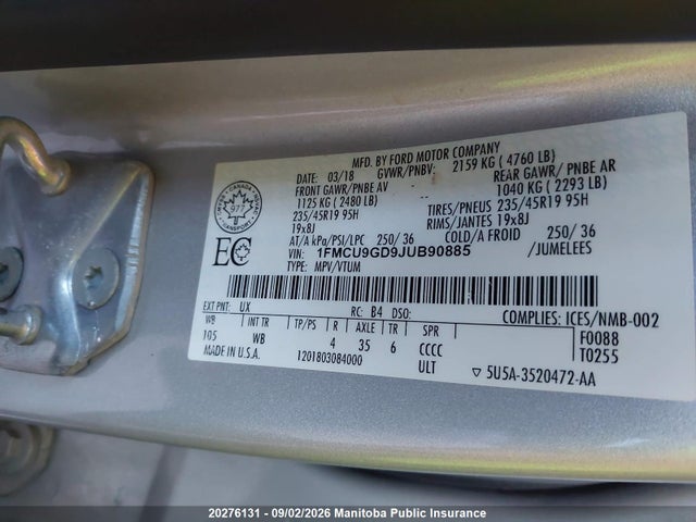 Продаж на аукціоні авто 2018 Ford Escape Se, vin: 1FMCU9GD9JUB90885, номер лоту: 20276131