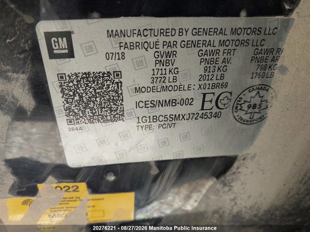 1G1BC5SMXJ7245340 Chevrolet Cruze Ls Turbo