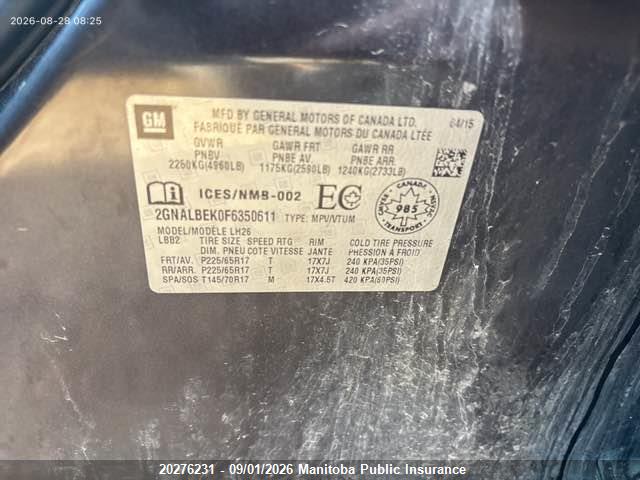 Chevrolet EQUINOX LT 2015 2GNALBEK0F6350611 Image 9