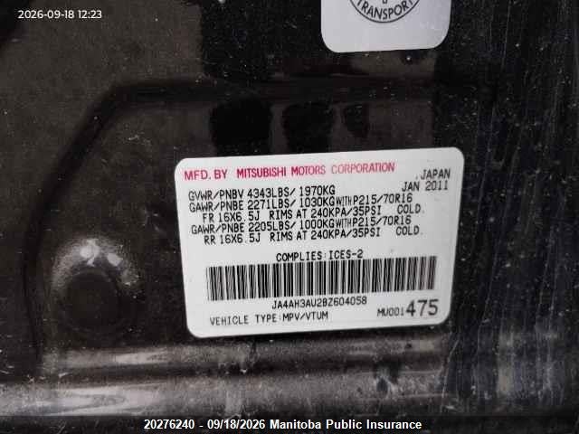 2011 Mitsubishi Rvr Se მანქანა იყიდება აუქციონზე, vin: JA4AH3AU2BZ604058, აუქციონის ნომერი: 20276240