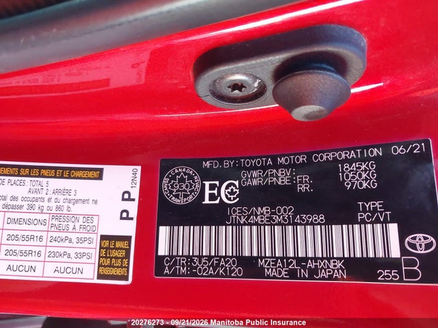 Toyota COROLLA SE 2021 JTNK4MBE3M3143988 Image 9