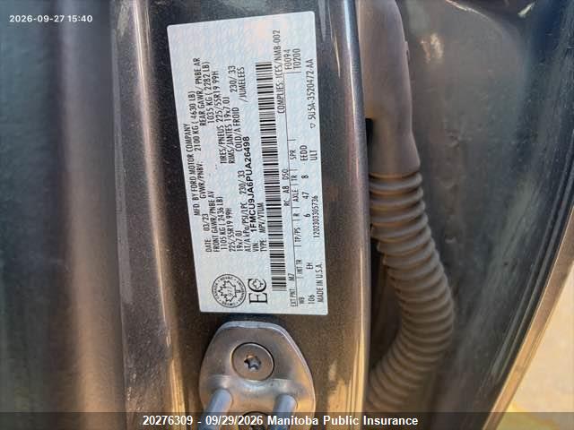 20276309 :رقم المزاد ، 1FMCU9JA6PUA26498 vin ، 2023 Ford Escape Platinum 2.0t مزاد بيع
