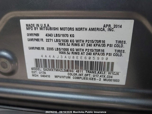 4A4AJ3AU8EE605990 Mitsubishi RVR SE