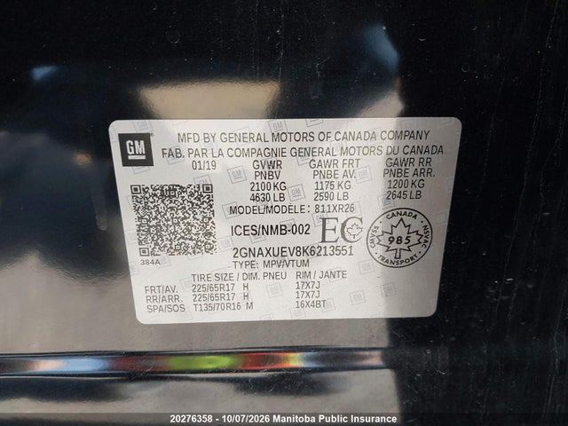 Chevrolet EQUINOX LT 2019 2GNAXUEV8K6213551 Image 9