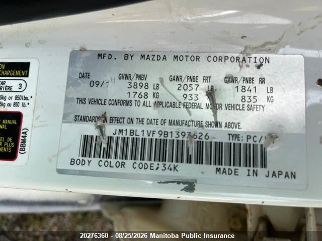 Aukcja sprzedaży 2011 Mazda 3 Mazda Gs, vin: JM1BL1VF9B1393626, numer aukcji: 20276360