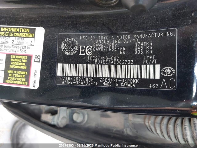 20276393 :رقم المزاد ، 2T1BU4EE7AC362732 vin ، 2010 Toyota Corolla Le مزاد بيع